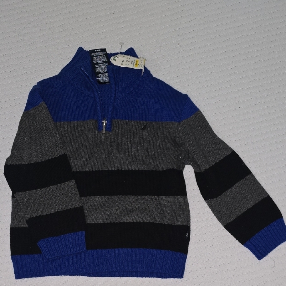 Men's Blue and Gray Striped Sweater